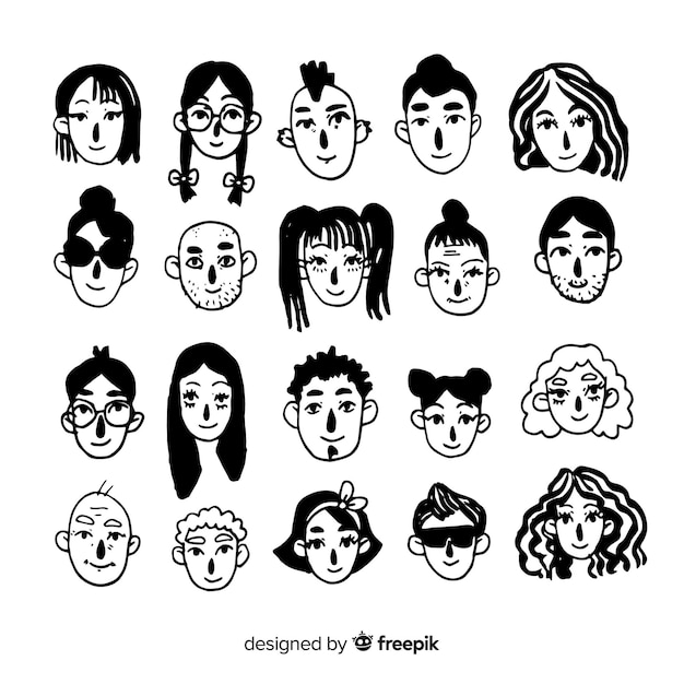 Colorless hand drawn avatar pack