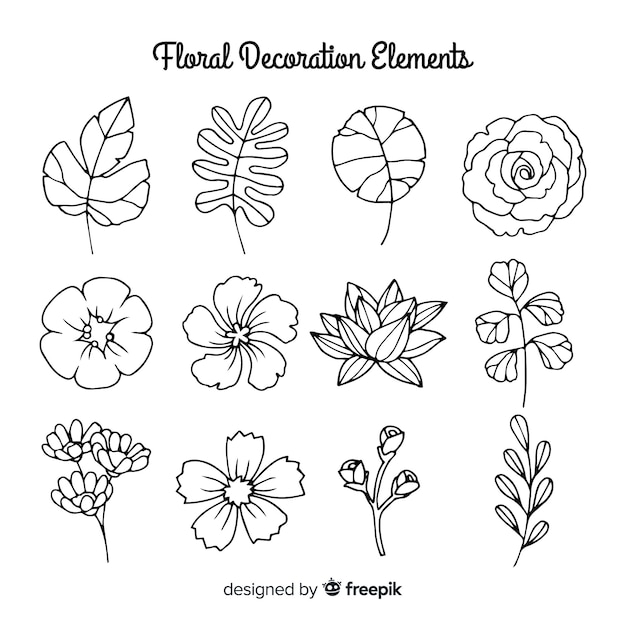 Colorless hand drawn floral decoration elements