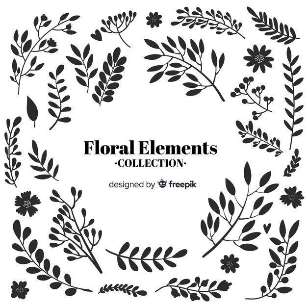 Colorless hand drawn floral decorative elements