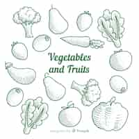 Free vector colorless hand drawn fruit and vegetable set