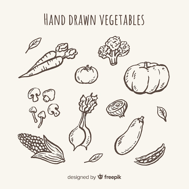 Бесцветный набор рисованной фруктов и овощей
