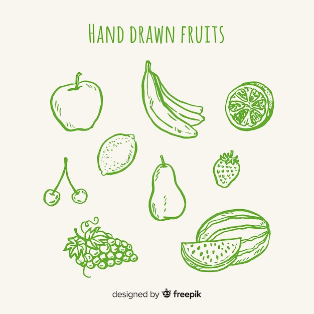 Colorless hand drawn fruit and vegetable set