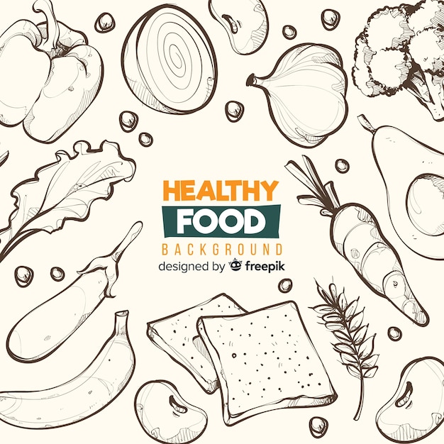 Free vector colorless hand drawn healthy food  background