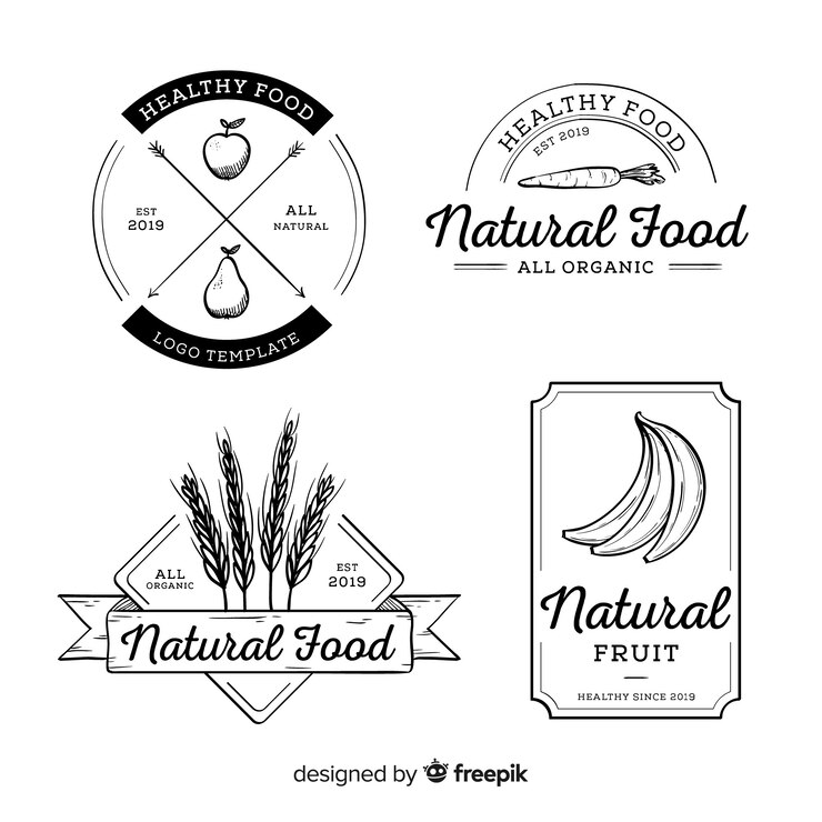 Free Vector colorless hand drawn healthy food logo set