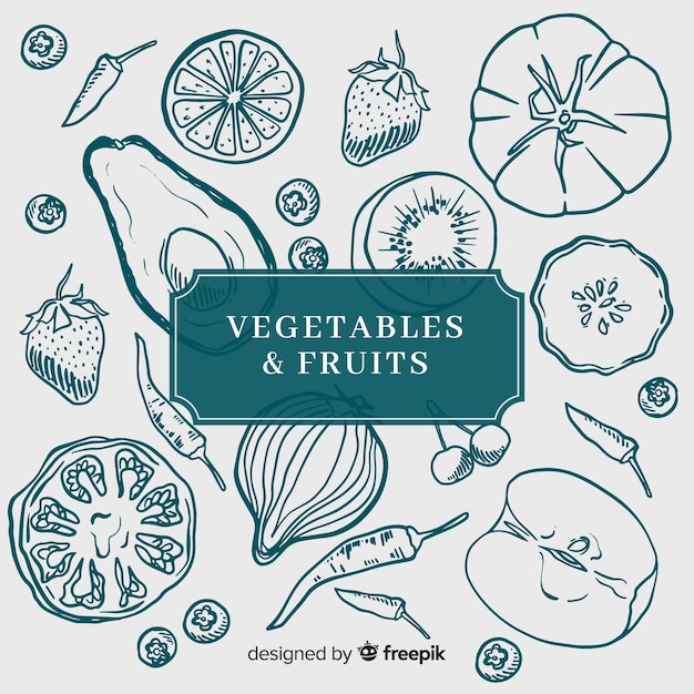 Colorless hand drawn  vegetables and fruits set