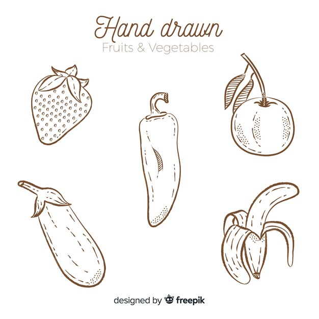 Colorless hand drawn  vegetables and fruits set