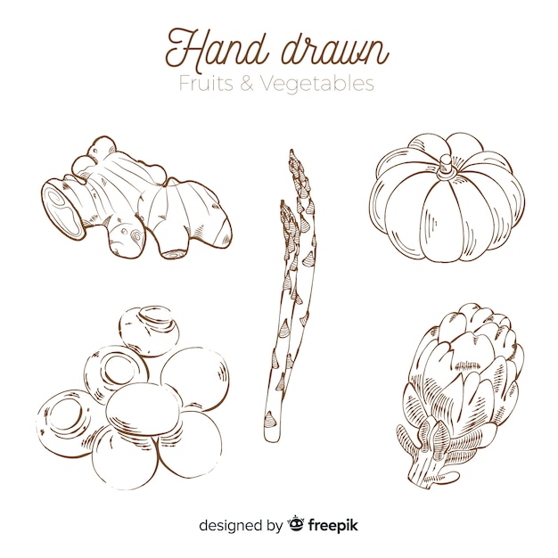 Colorless hand drawn vegetables and fruits set