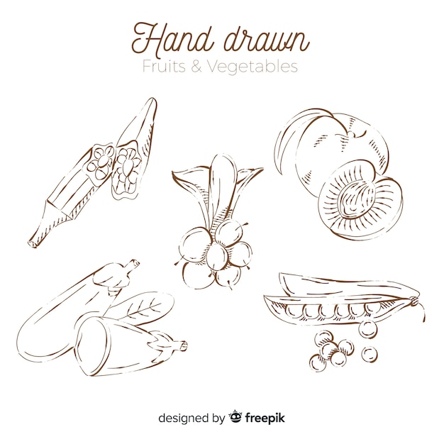 Free vector colorless hand drawn  vegetables and fruits set