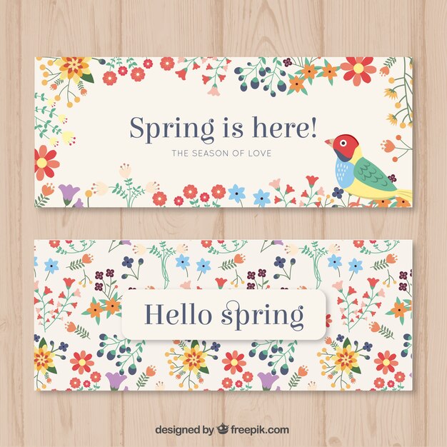 Free Vector colors flowers and bird banners