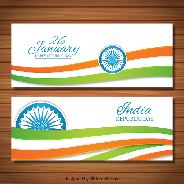 Free vector colors waves india republic day banners