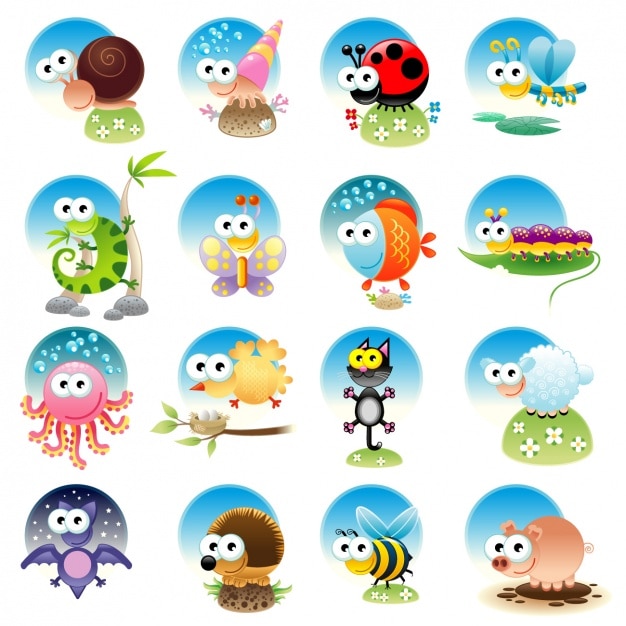 Free vector coloured animals collection