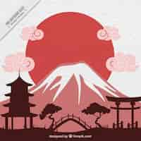 Free vector coloured asian landscape