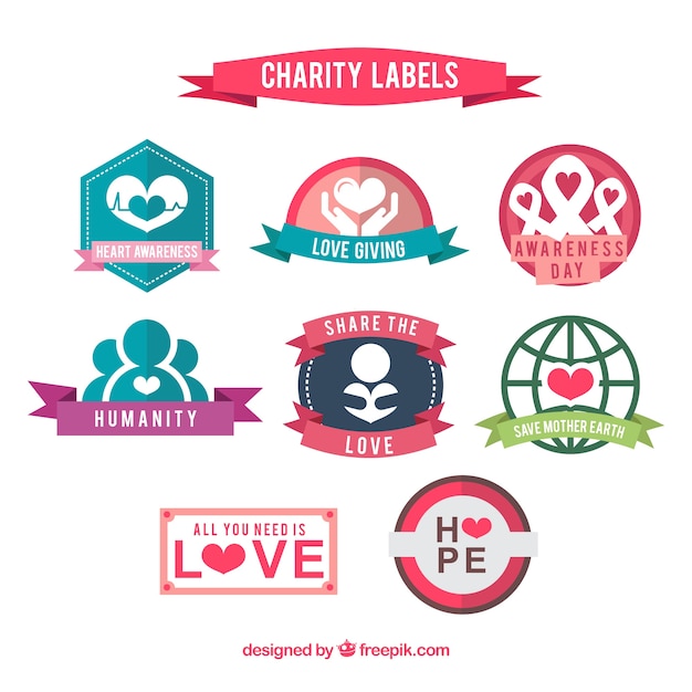 Coloured charity labels collection