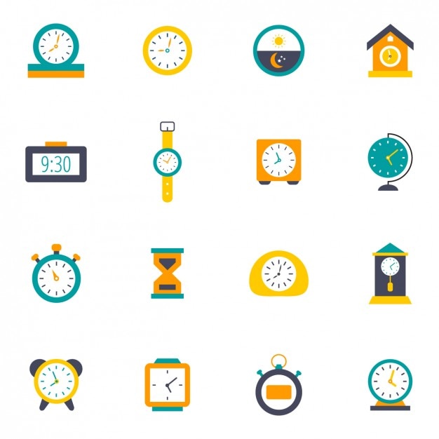 Free vector coloured clocks icons
