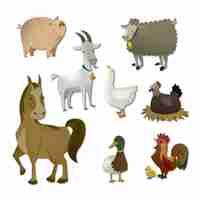 Free vector coloured farm animals collection