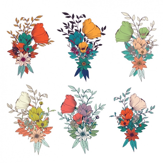 Бесплатное векторное изображение Коллекция цветное цветы