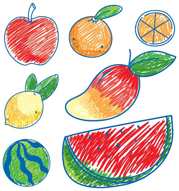 Coloured hand drawn fruits collection