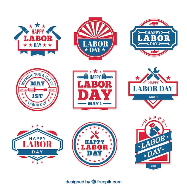 Free vector coloured labor day label set