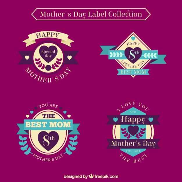 मुफ़्त वेक्टर coloured mother's day labels collection