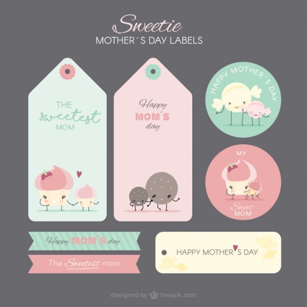 Free vector coloured mother's day labels flat design