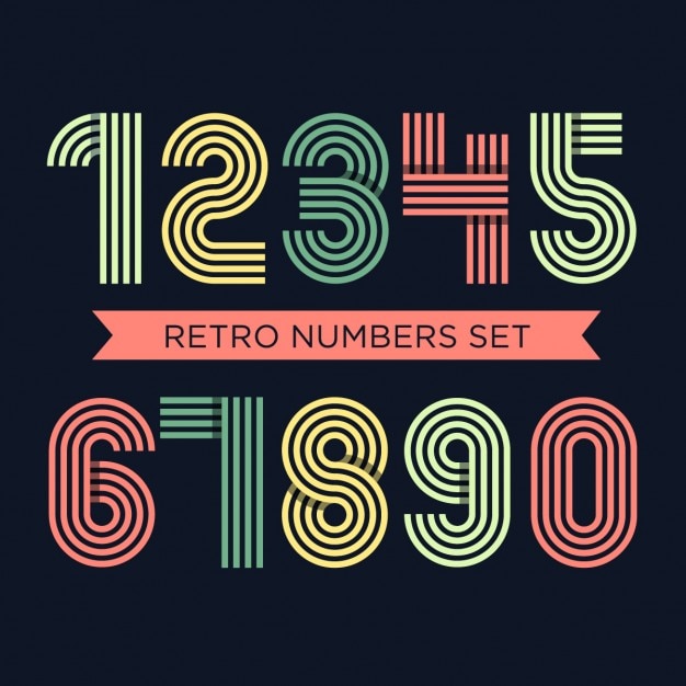 Free vector coloured retro numbers set