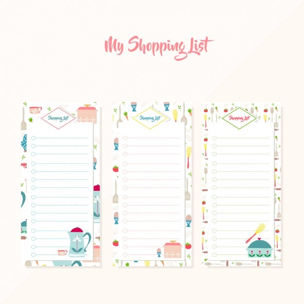 Free vector coloured shopping lists collection