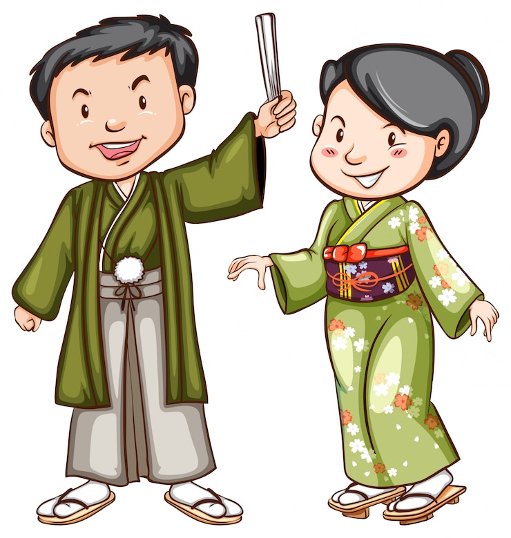 Free Vector a coloured sketch of a couple wearing an asian dress