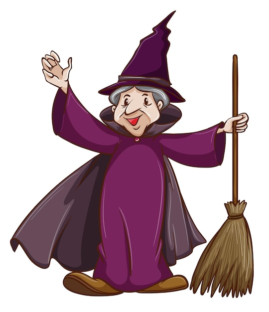 Free vector a coloured sketch of a witch with a broom