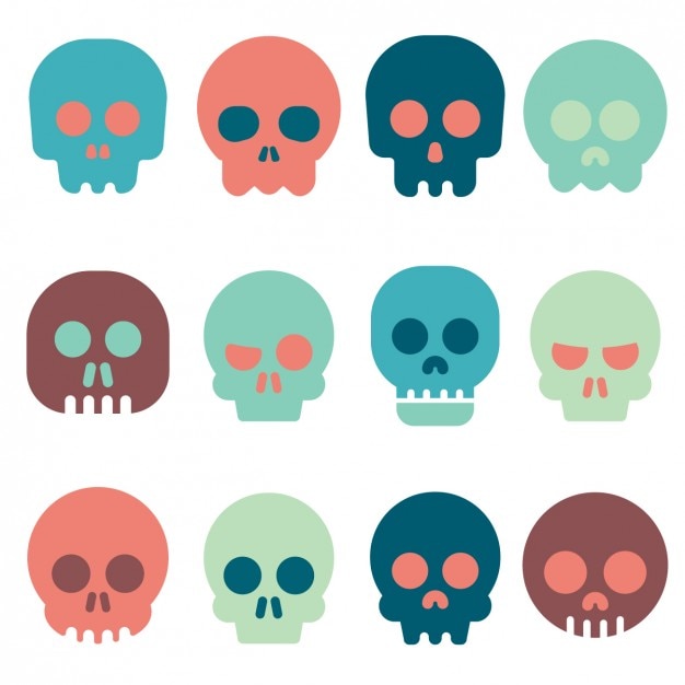 Coloured skull icons collection