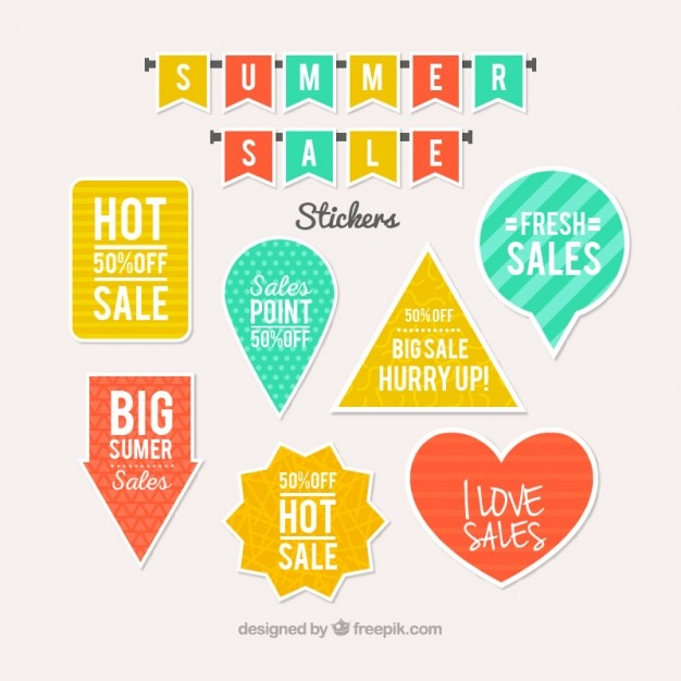 Free vector coloured summer sales stickers