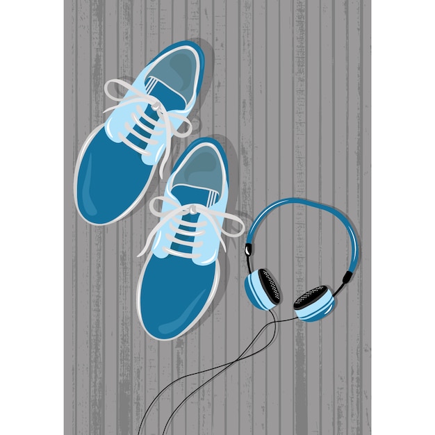 Coloured tennis and headphones