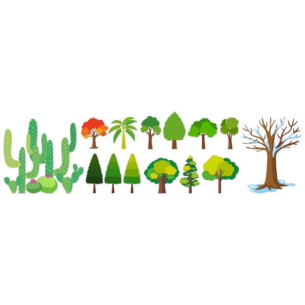 Бесплатное векторное изображение Коллекция цветное деревьев