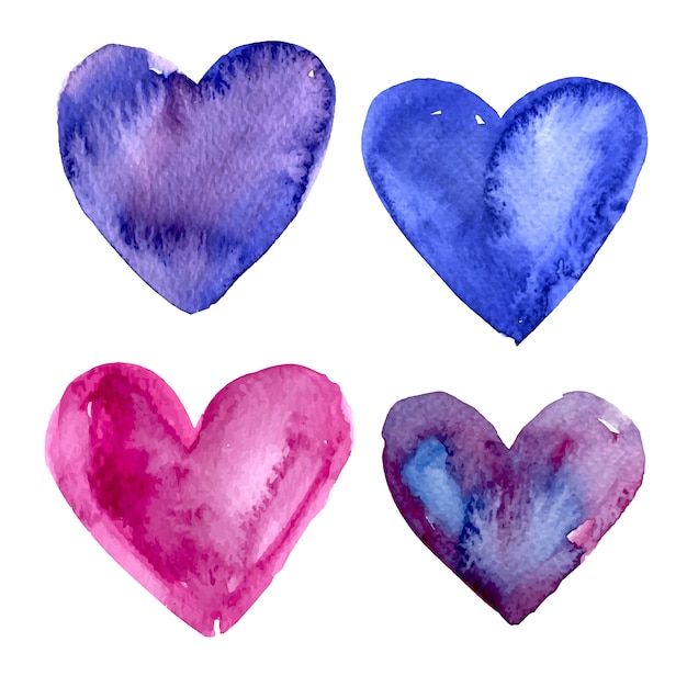 Free vector coloured watercolor hearts collection