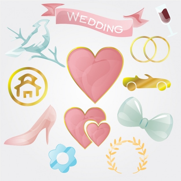 Free vector coloured wedding elements collection