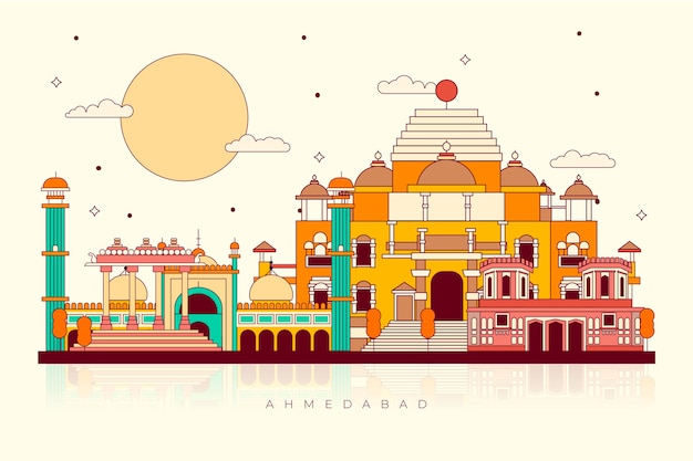 Colourful ahmedabad skyline landmark