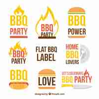 Free vector colourful bbq badges in flat design