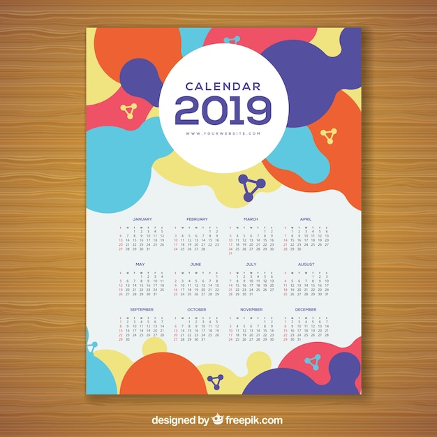 Free vector colourful calendar for 2019