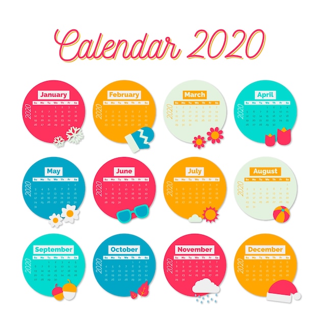Free vector colourful calendar template for 2020