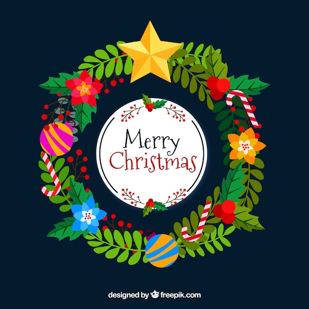 Free vector colourful christmas wreath