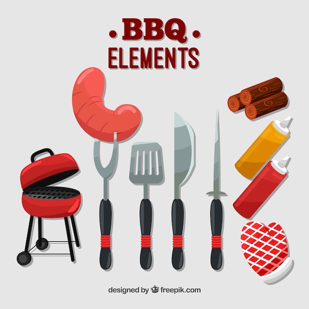 Vettore gratuito collezione colorata di elementi piatto barbecue