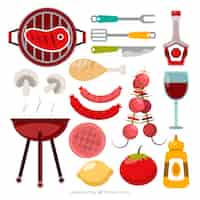 Free vector colourful collection of flat bbq elements