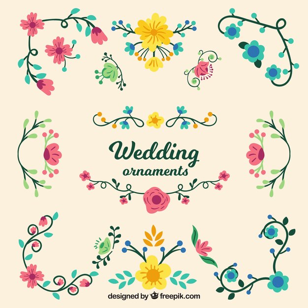 Free vector colourful collection of wedding ornaments in flat design