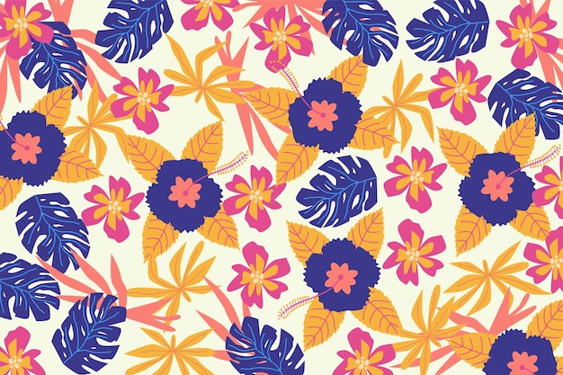 Colourful ditsy floral print on white wallpaper