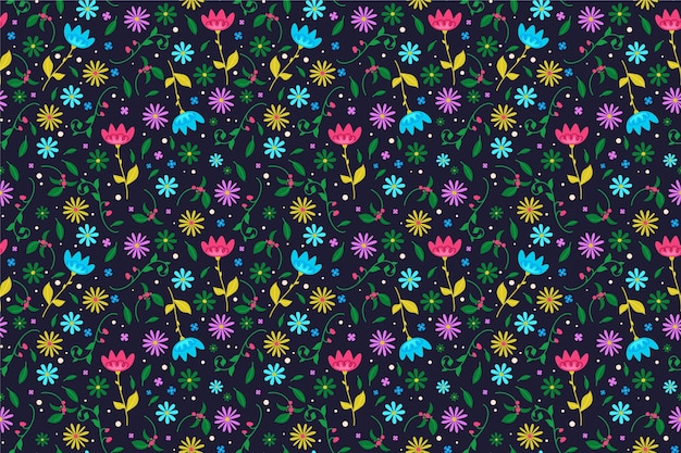 Colourful ditsy flowers print wallpaper