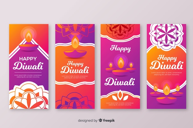 Free vector colourful diwali instagram stories