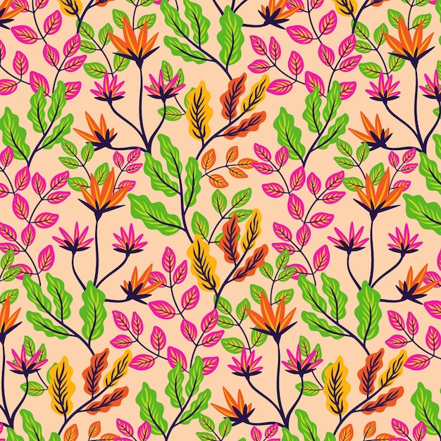 무료 벡터 다채로운 이국적인 꽃 패턴