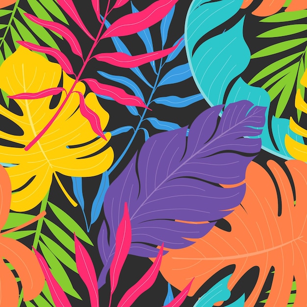 Free vector colourful exotic flowers and leaves pattern