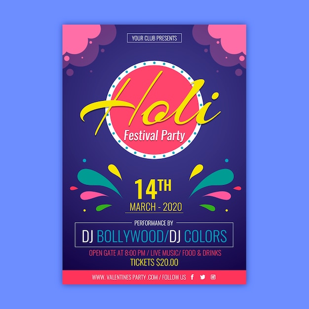 Бесплатное векторное изображение Красочный плакат фестиваля для праздника холи