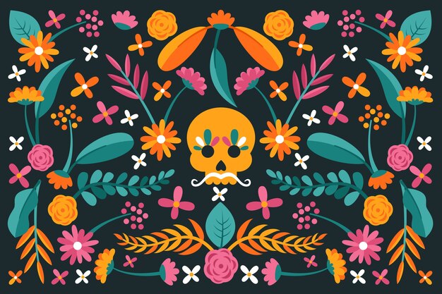 Colourful flat design mexican background and skull