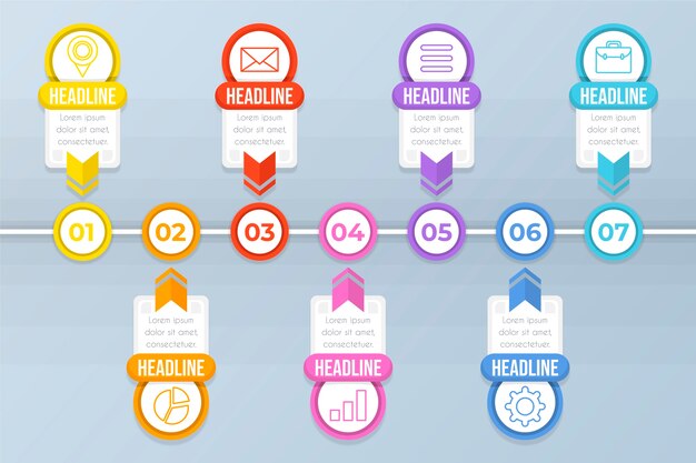 Colourful flat timeline infographic